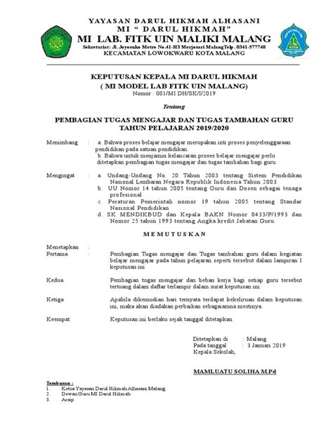 Sk Pembagian Tugas Mengajar Pdf