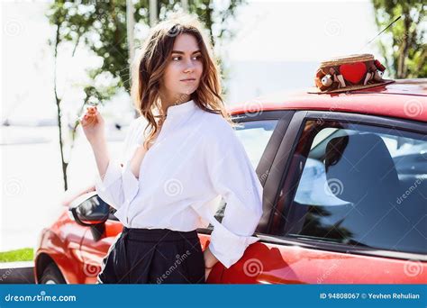 Business Woman Standing Next To A Car Stock Image Image Of Checking