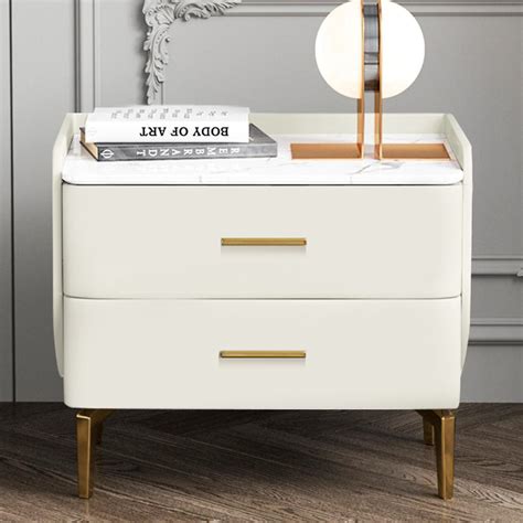 White Modern Nightstand with 2 Drawers