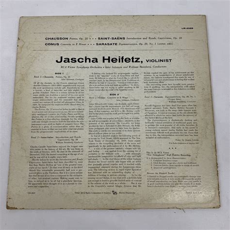 Jascha Heifetz Chausson Sarasate Saint Saens Conus Nm Nm Rca Lm