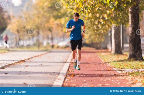 Sportswear Vestindo E Corredor Do Homem Novo No Cais Durante O Outono