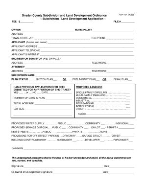 Fillable Online Snydercounty Snyder County Subdivison Ordinance Form