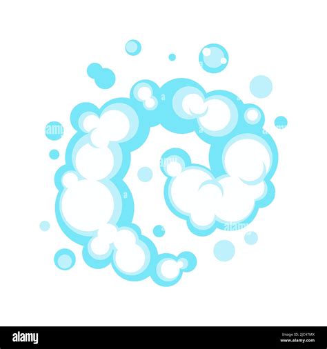 Cartoon Soap Foam With Bubbles Light Blue Suds Of Bath Shampoo Shaving Mousse Vector