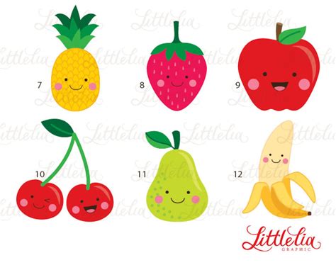 Clipart De Frutas Imágenes Prediseñadas De Fruta Linda Etsy