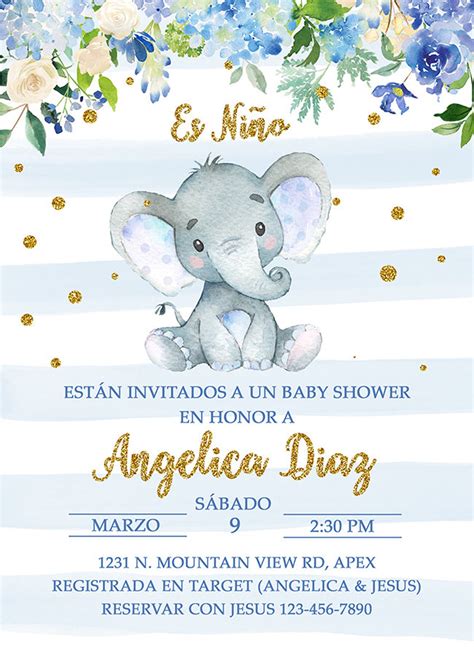 Es Niño Invitación De Baby Shower En Español Boy Elephant Etsy