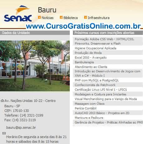 Cursos Senac Bauru - SENAC Bauru Cursos Gratuitos e Profissionalizantes - CURSOS GRATUITOS