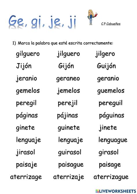 Palabras Con Ge Ji Gi Je Worksheet Artofit