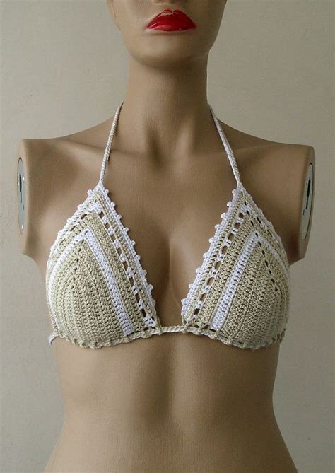 EXPRESS CARGO Beige White Crochet Bikini Top Women Bikini Top