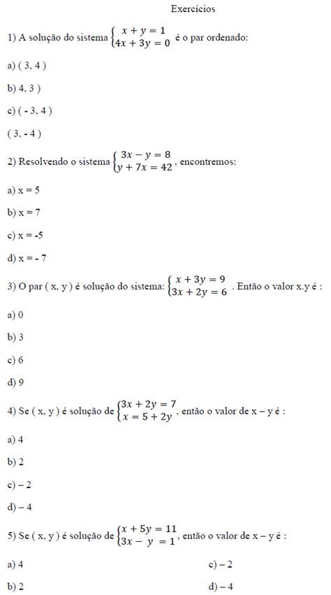 Exercícios De Sistema De Equação - MANIA DE CALCULAR: Exercícios com sistemas de equação do 1º grau 7º ano ...