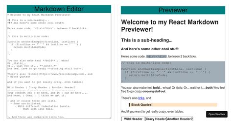 Freecodecamp Markdown Previewer Codesandbox