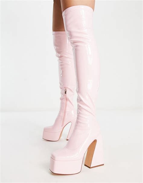 Simmi Shoes Simmi London Platform Heel Second Skin Boots In Pink Patent Shopstyle