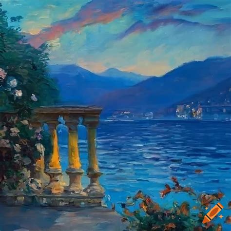 Impressionist Painting Of A Beautiful Patio Overlooking Lake Como On