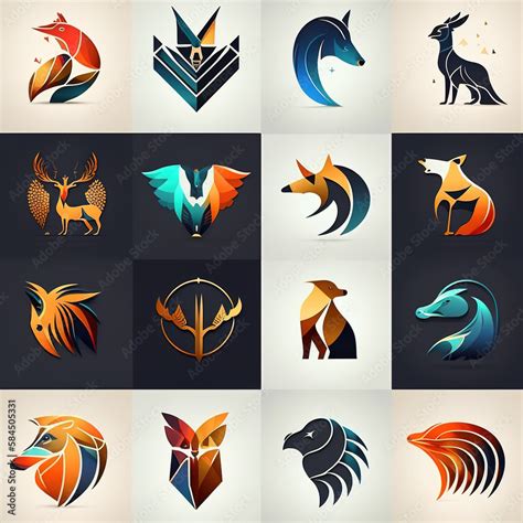 Vector Animals logos collection. Animal logo set. Geometrical abstract ...