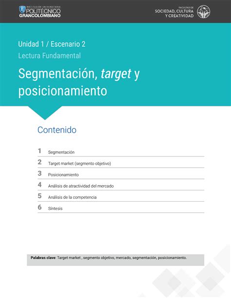 Lectura Fundamental Escenario Segmentaci N Target Y