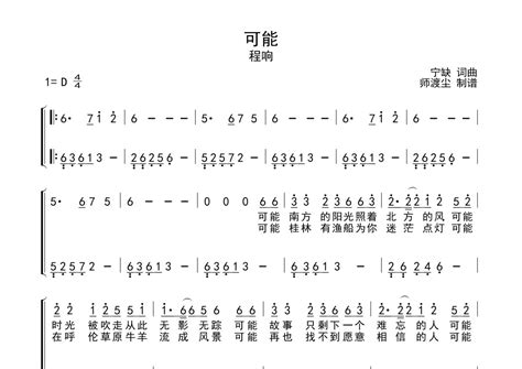 程响《可能》钢琴谱数字双手简谱钢琴谱打谱啦