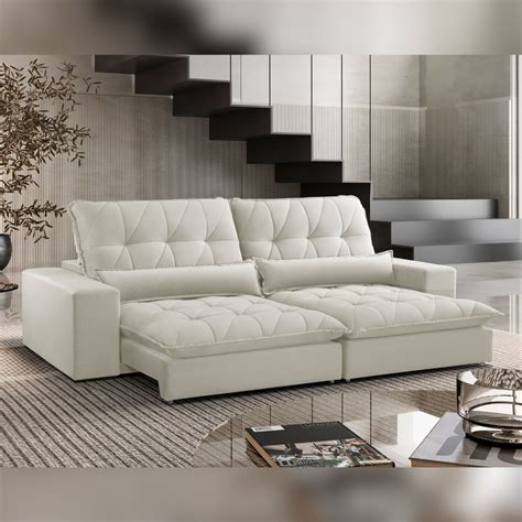 Sofá Retrátil Com Molas Ensacadas - Sofá Atenas 2,20m com Molas Ensacadas, Retrátil e Reclinável Dallu Decor
