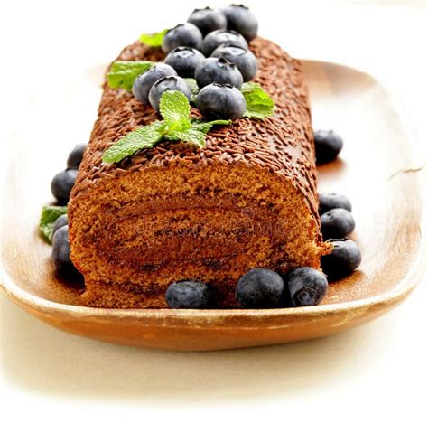 Chocolate Biscuit Roll With Berries Stock Image Image Of Food