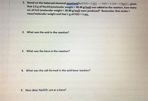 Solved Based on the balanced chemical equation (Na2CO3 + 2 | Chegg.com