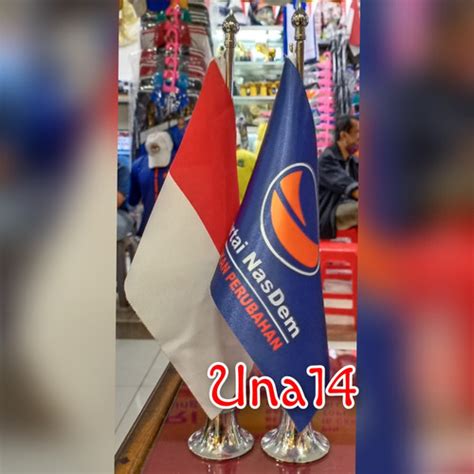 Jual Bendera Meja Dan Tiang Stenlist Partai Nasdem Dan Merah Putih