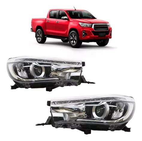 Par Farol Dianteiro Hilux 2016 A 2021 Led Máscara Negra