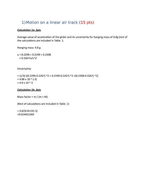 Experiment 2 Phy 1321 1motion On A Linear Air Track 15 Pts