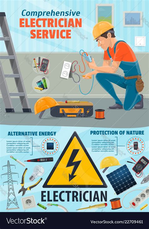 Electricity Repair Service Electrician Worker Vector Image