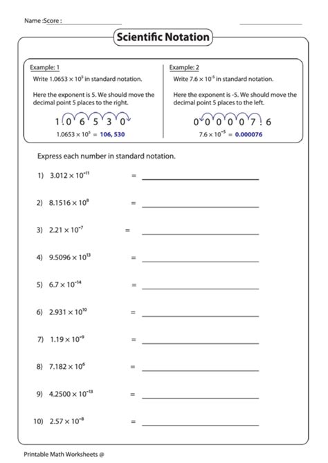 Expressing Numbers In Standard Notation Worksheet With Answer Key