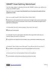 SMART Goal Setting Worksheet - SMART Goal-Setting Worksheet Use the ...