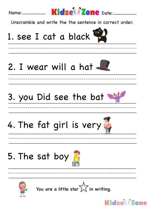 Kindergarten Sentence Writing Worksheets