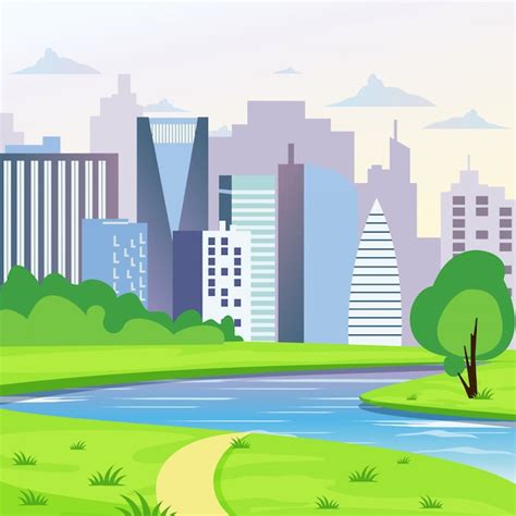 Paisaje Verde De La Ciudad Con La Ilustraci N Del Camino Del R O Y De