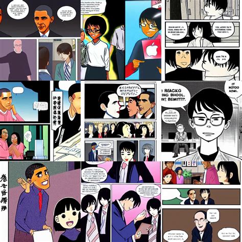 Manga Of Barack Obama Breaking Up With Steve Jobs In Stable Diffusion