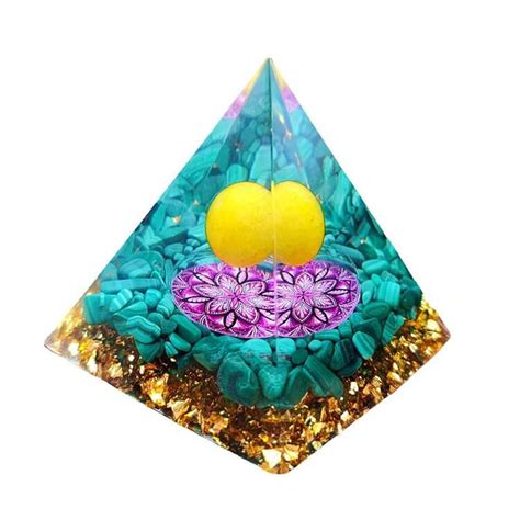 Pyramide D Orgonite Chakra Malachite Et Jade Jaune Lotus Symbol