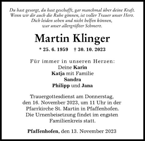 Traueranzeigen Von Martin Klinger Augsburger Allgemeine Zeitung