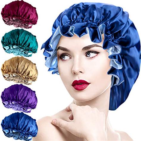 Duufin 5 Pcs Satin Bonnets Large Sleeping Cap Women Bonnets Big Brim