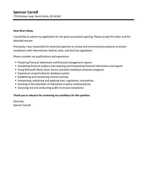 Grant Accountant Cover Letter Velvet Jobs