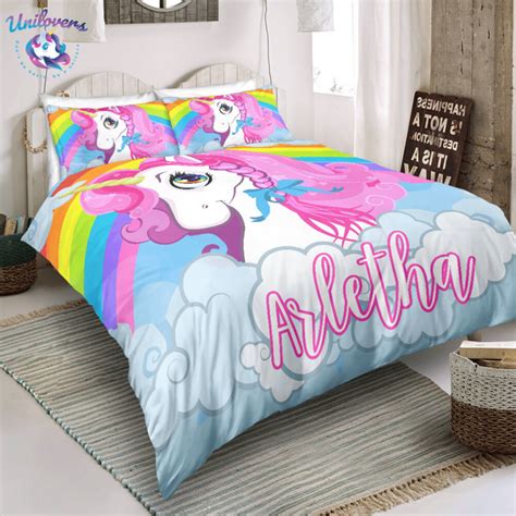 Personalized Custom Rainbow Unicorn Queen Bedding Set Unilovers