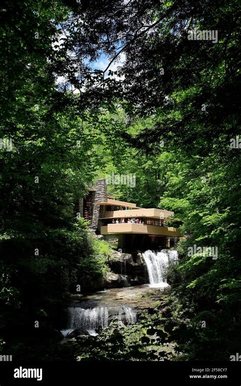 Frank Lloyd Wright Designed Fallingwater House Over Bear Run Waterfall