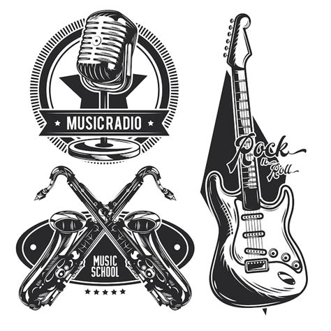 Conjunto de emblemas de diferentes instrumentos musicais Vetor Grátis