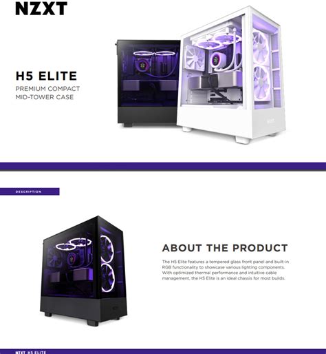 NZXT ATX H Series H5 Elite Edition All White CC H51EW 01 CA