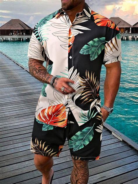 Manfinity Rsrt Men Random Tropical Print Shirt Drawstring Waist