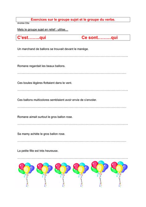 Exercices Sur Le Groupe Sujet Et Le Groupe Du Verbe