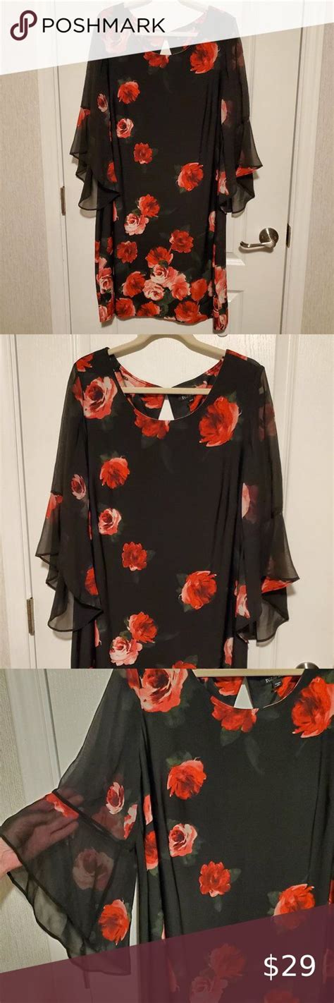 Like New A Line Roz Ali Dress X Black Red Floral W Flowy Bell