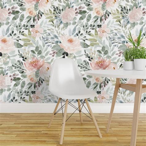 Pre Pasted Wallpaper 2ft Wide Flowers Floral Modern Watercolor