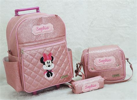 Kit Escolar Personalizado Rosa Minnie Mochila De Rodinha Mochila De