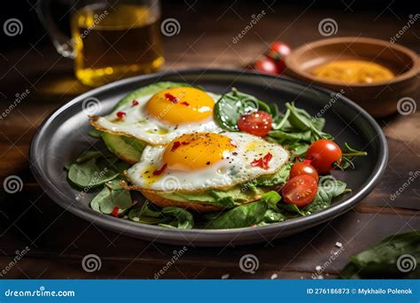 Huevos Revueltos Y Ensalada De Verduras Red Neural Ai Generada Stock