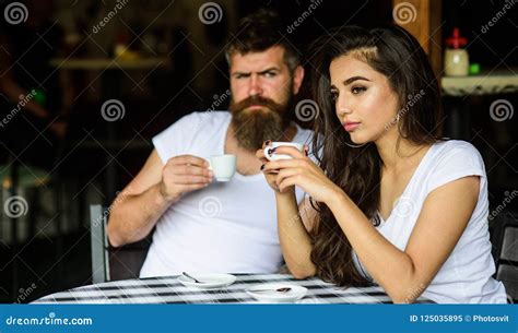 Morning Coffee Tradition Couple Enjoy Hot Espresso Couple Drink Black Espresso Coffee In Cafe