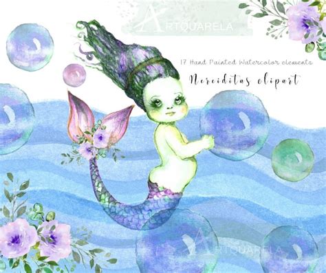 Mermaids Hand Painted Watercolor Clipart Sea Etsy