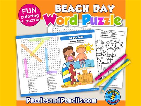 Beach Day Word Search Puzzle And Colouring Summer Wordsearch