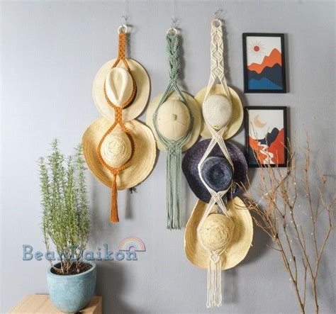 Macrame Hat Holder Hat Rack Hat Hanger For Wall Home Decor Etsy