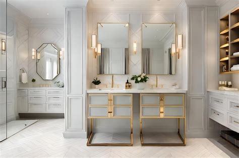 Premium Photo A Bathroom With A Marble Floor And Gold Accents